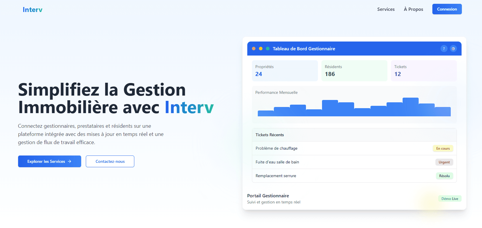 Interv homepage for a property management SaaS